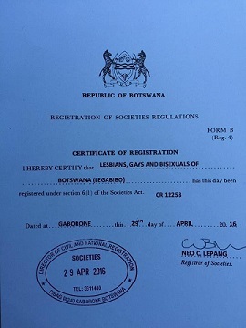 Botswana - LEGABIBO registratie 29 april 2016