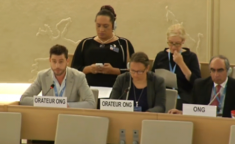 Alexander Hammelburg – linksboven op de foto – Spreekt tijdens zitting VN-Mensenrechtenraad